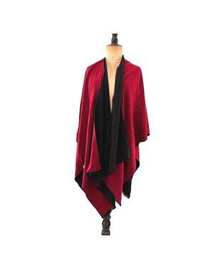 Women's Shawl Wrap Poncho Cape Reversible Open Front Fringe Trim Oversized